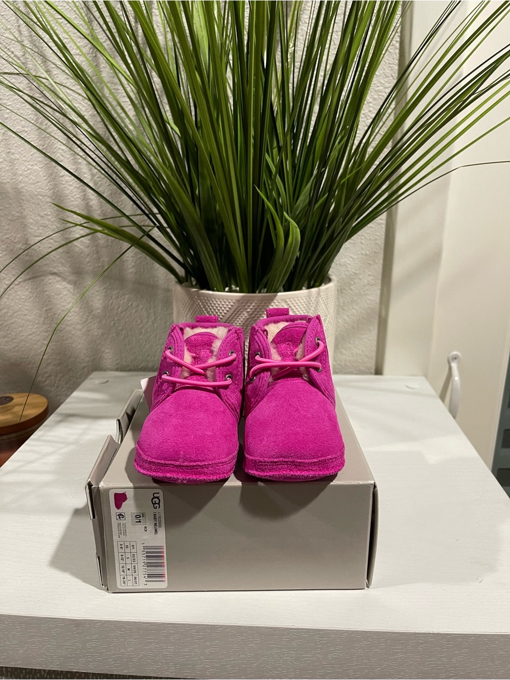 UGG Bright Pink Suede Infant Lace-Up Boots